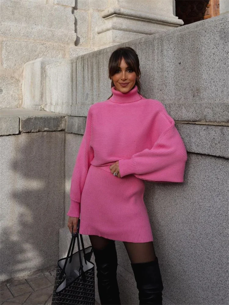 Woman Sweet Pink Loose Turtleneck Sweater Suit 2022 Autumn Female Solid Elastic High Waisted Skirt Suits Ladies Cute Knitted Set
Woman Sweet Pink Loose Turtleneck Sweater Suit 2022 Autumn Female Solid Elastic High Waisted Skirt Suits Ladies Cute Knitted Set