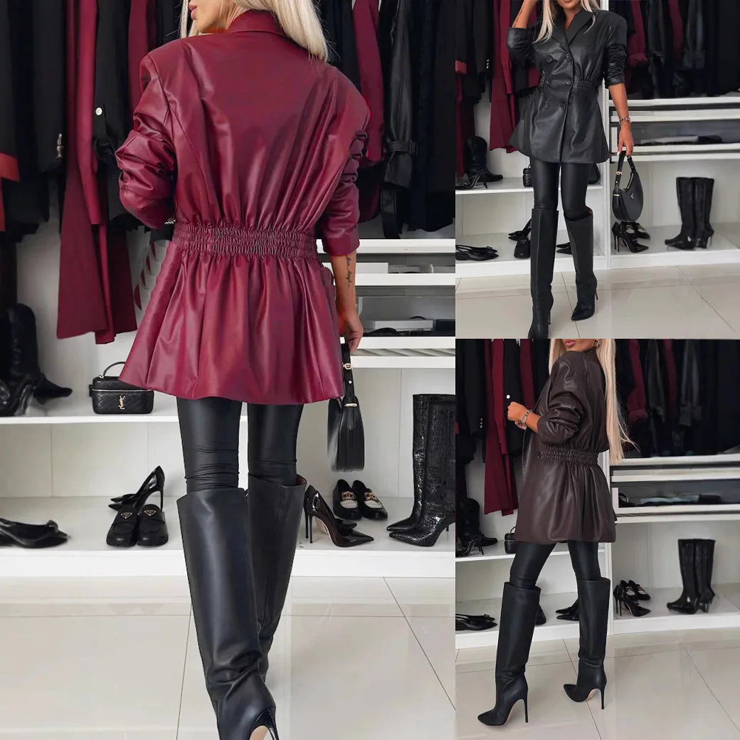 Womens Faux Leather Blazer Long Sleeve Solid Button Front Coat Trench Jacket Women Blazers Spring Summer
Womens Faux Leather Blazer Long Sleeve Solid Button Front Coat Trench Jacket Women Blazers Spring Summer