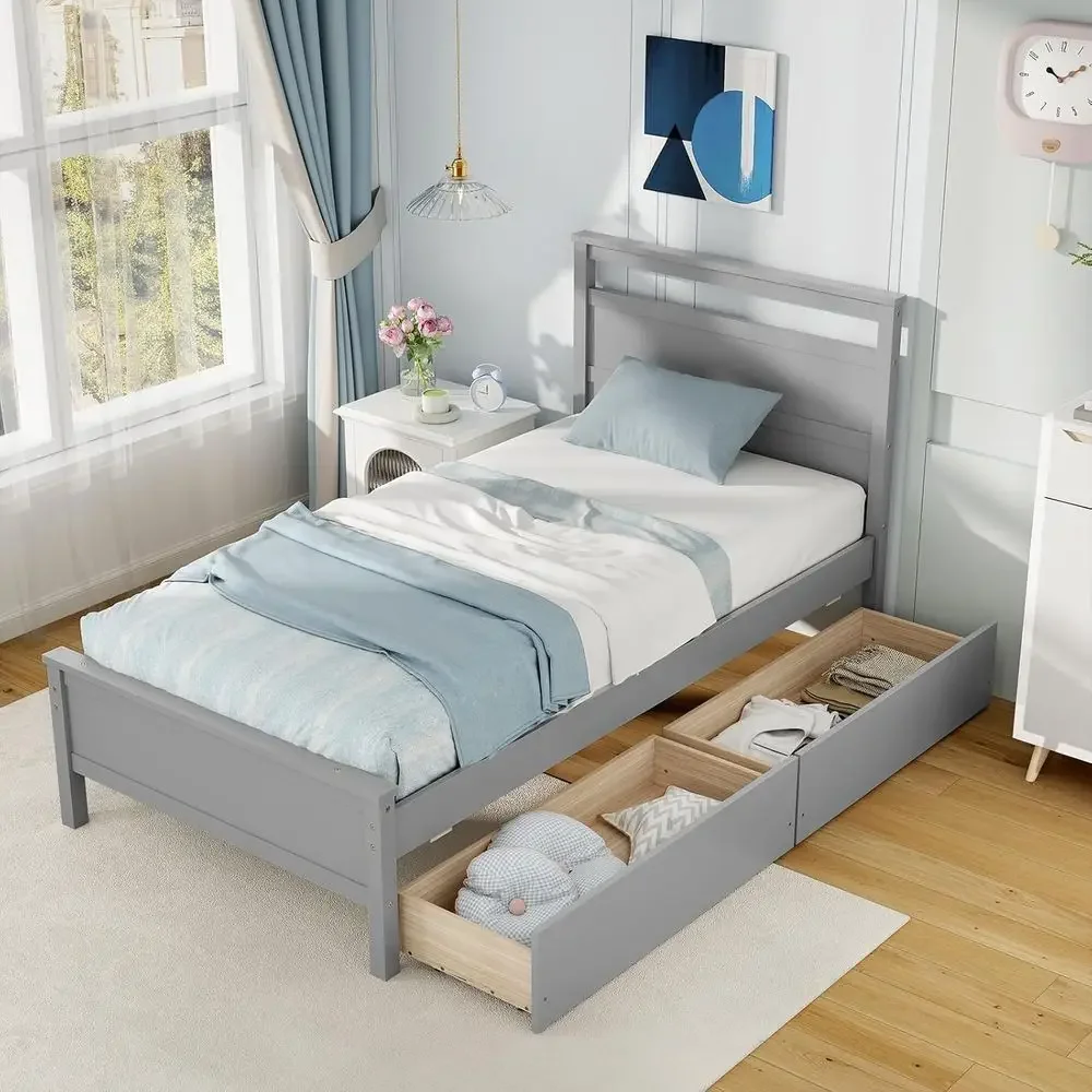 Wood Twin Bed with 2 Storage Ders, Solid Wood Platorm Bed with board, Single Bed Wooden Slats Support, No Spring Needed, Twin Be
Wood Twin Bed with 2 Storage Ders, Solid Wood Platorm Bed with board, Single Bed Wooden Slats Support, No Spring Needed, Twin Be