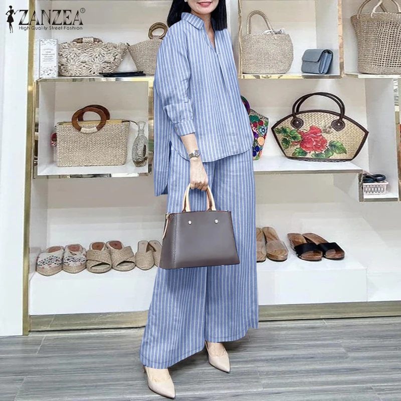 ZANZEA модные весенние комплекты из 2 предметов, комплекты брюк в полоску, женская одежда, блузка с длинными рукавами и лацканами, брючный костюм, повседневный рабочий спортивный костюм
ZANZEA модные весенние комплекты из 2 предметов, комплекты брюк в полоску, женская одежда, блузка с длинными рукавами и лацканами, брючный костюм, повседневный рабочий спортивный костюм