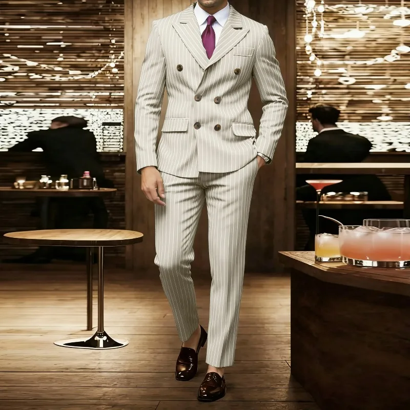 KIDWHXR Suit Set Men Korean Striped Double-breasted Blazer Man Straight Leg Pant Male Slim Wedding Casual 2-piece Outfit
KIDWHXR Suit Set Men Korean Striped Double-breasted Blazer Man Straight Leg Pant Male Slim Wedding Casual 2-piece Outfit
