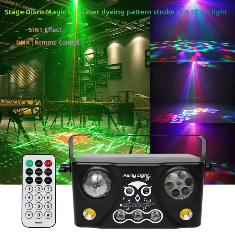 Remote control & DMX512 5IN1 Disco light LED strobe light Effect LED laser light dj light party wedding KTV bar stage light show
Remote control & DMX512 5IN1 Disco light LED strobe light Effect LED laser light dj light party wedding KTV bar stage light show