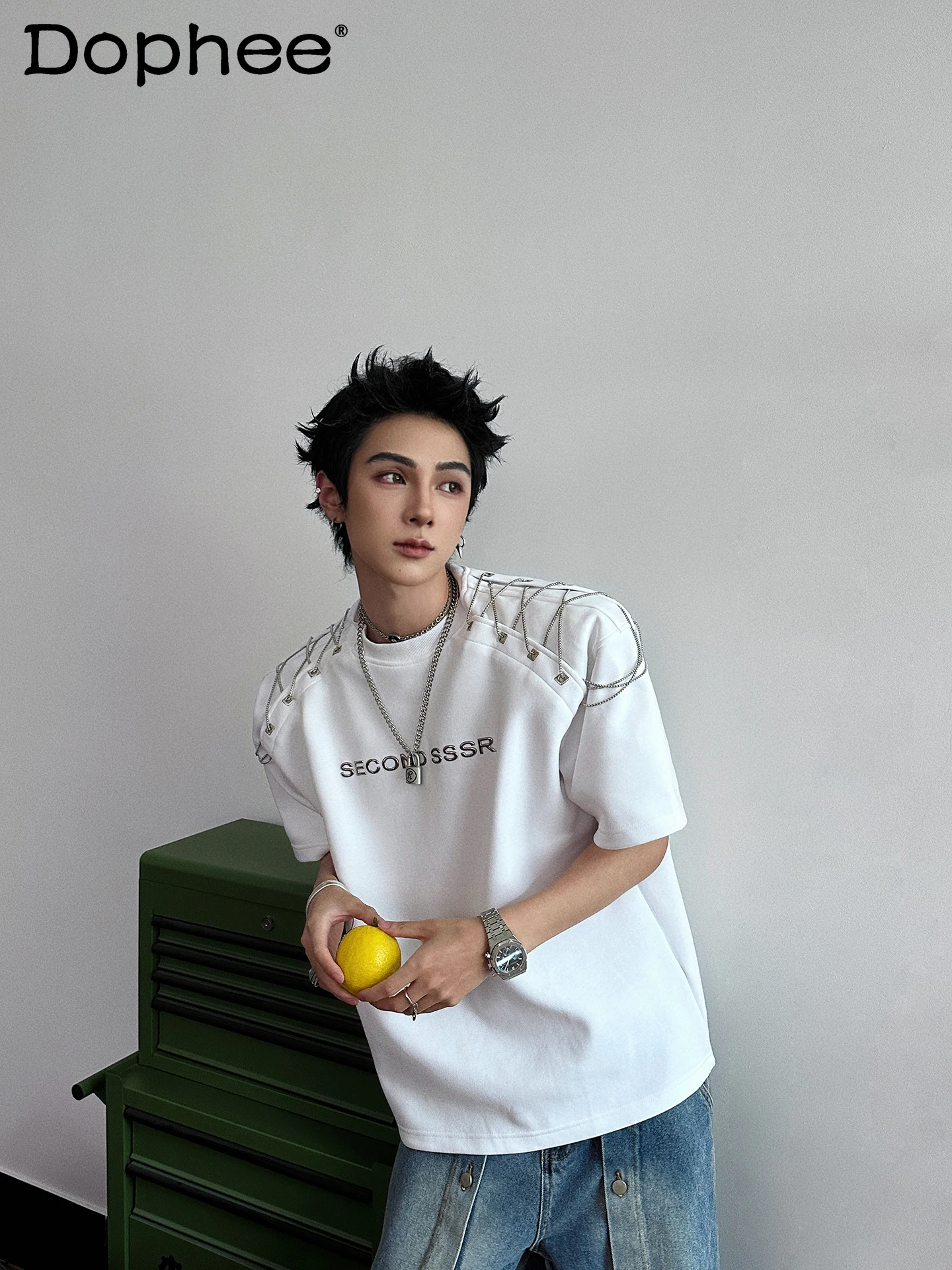 2025 Summer New Fashion Trend Short-sleeved T-shirt Handsome Men's Street Design Pure Cotton Loose Letter T-shirt
2025 Summer New Fashion Trend Short-sleeved T-shirt Handsome Men's Street Design Pure Cotton Loose Letter T-shirt