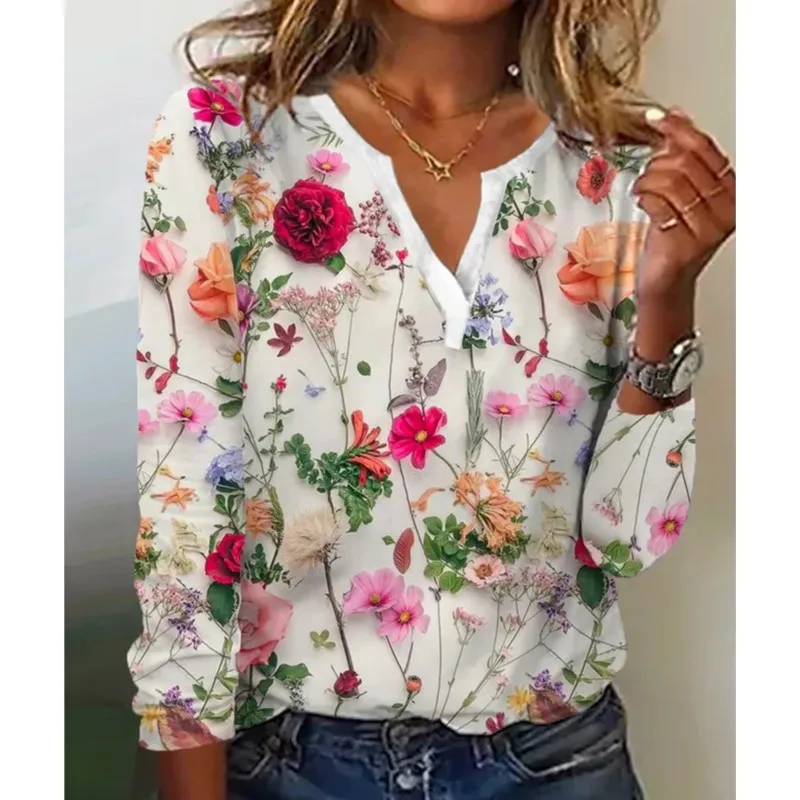 2024 Summer Flower Printed T-shirt Women Loose Long Sleeved V- Neck Elegant Tops Office Lady Vacation Beach Casual Sweet Blouse
2024 Summer Flower Printed T-shirt Women Loose Long Sleeved V- Neck Elegant Tops Office Lady Vacation Beach Casual Sweet Blouse