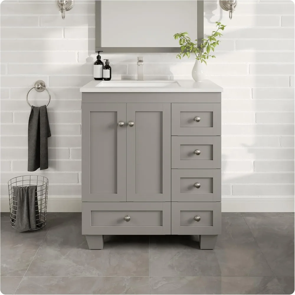 30 Inch Bathroom Vanity with Sink, Gray Bathroom Vanities W/White Carrara Top, 30in Single Bathroom Vanity
30 Inch Bathroom Vanity with Sink, Gray Bathroom Vanities W/White Carrara Top, 30in Single Bathroom Vanity