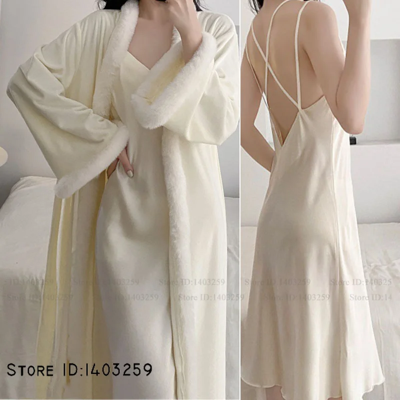 Elegant Female Long Robe Set Chemise Sleepwear Sexy Backless Suspender Nightdress Lingerie New Island Velvet Nightgown Homewear
Elegant Female Long Robe Set Chemise Sleepwear Sexy Backless Suspender Nightdress Lingerie New Island Velvet Nightgown Homewear