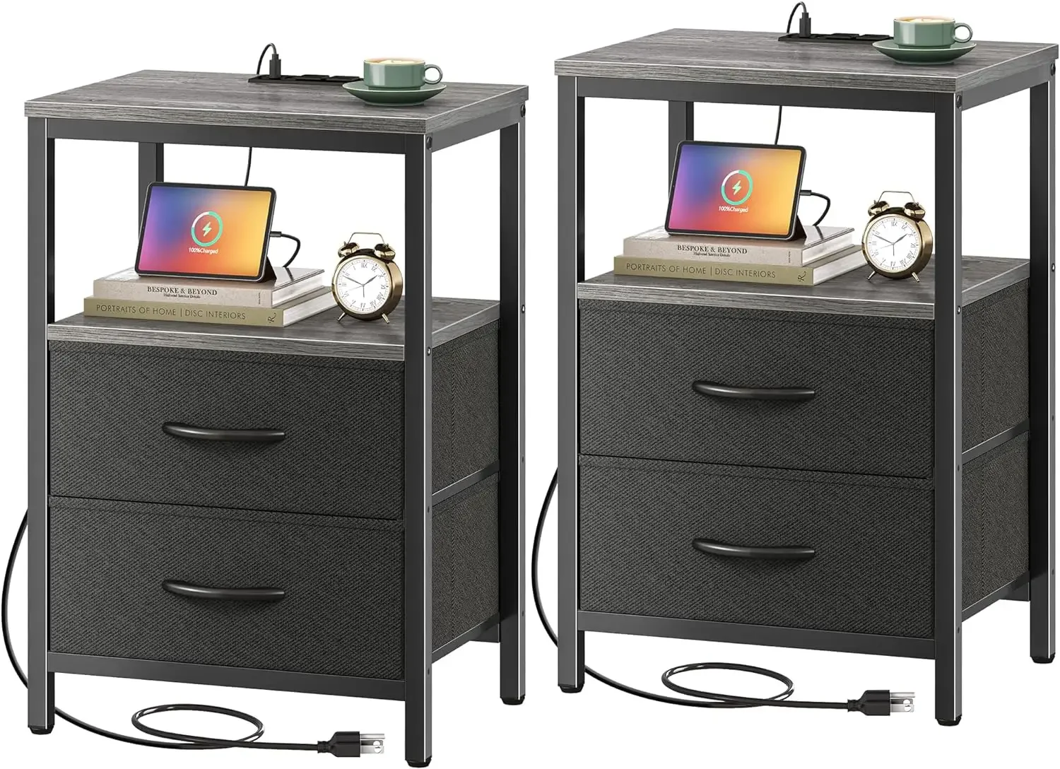 Huuger Nightstands Set of 2, End Tables with Charging Station, Side Tables with Fabric Drawers, Bedside Tables with USB
Huuger Nightstands Set of 2, End Tables with Charging Station, Side Tables with Fabric Drawers, Bedside Tables with USB