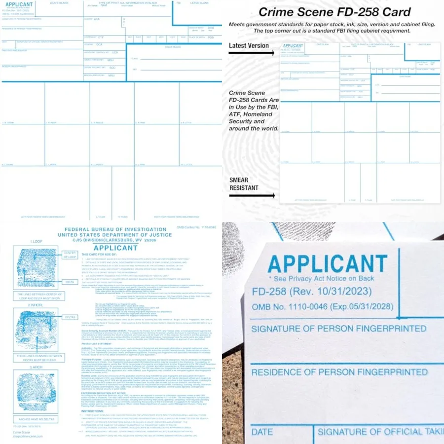 Fingerprint Cards, Applicant FD-258 250 Pack
Fingerprint Cards, Applicant FD-258 250 Pack
