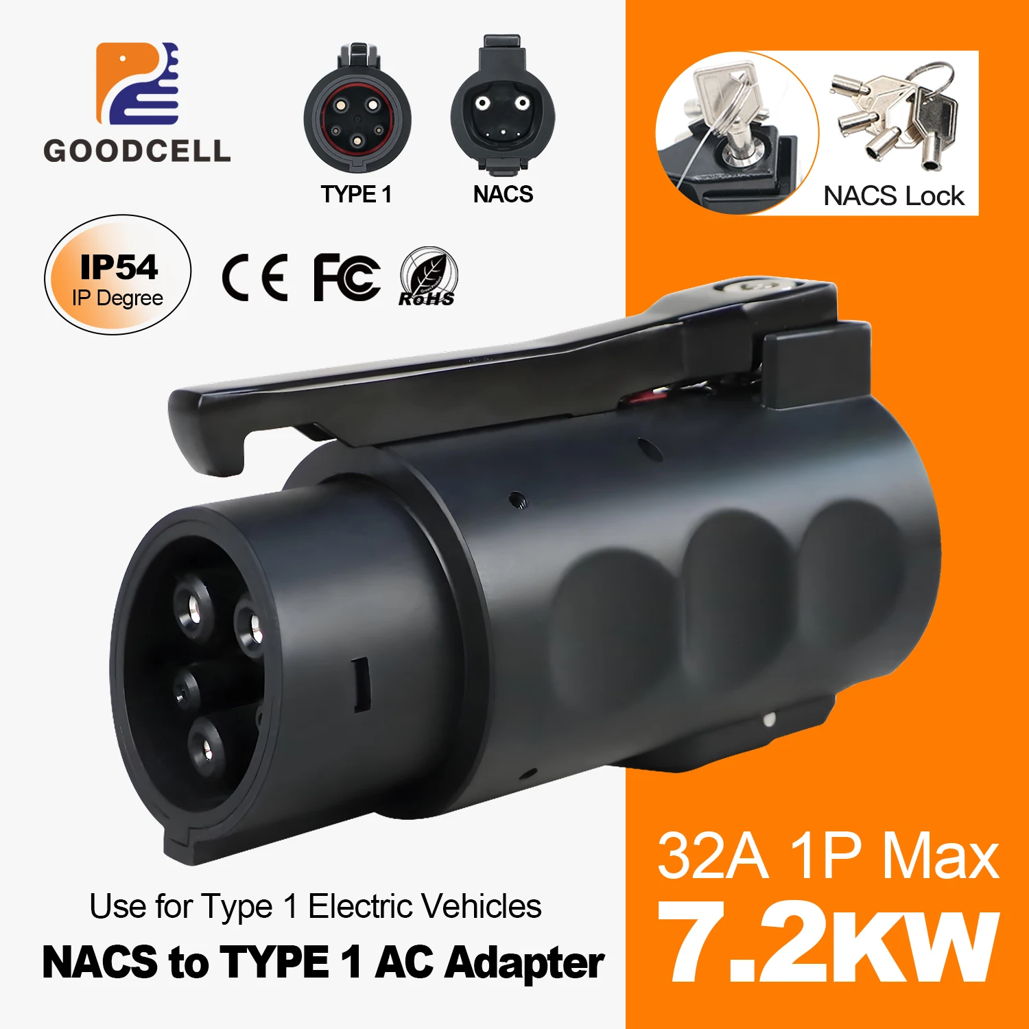 GOODCELL tesla to j1772 adapter high speed charging adapter 32A 7.2KW For Tesla Cars Chargig 110V~250V Tesla to Type1 with Lock
GOODCELL tesla to j1772 adapter high speed charging adapter 32A 7.2KW For Tesla Cars Chargig 110V~250V Tesla to Type1 with Lock