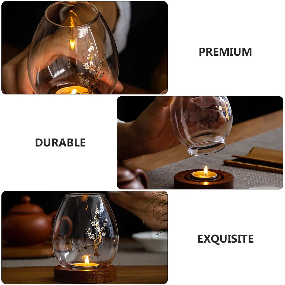 1Pcs Exquisite Glass Craft Cover Holder Transparent Windproof Shade Container Flower Pattern Cover Holder