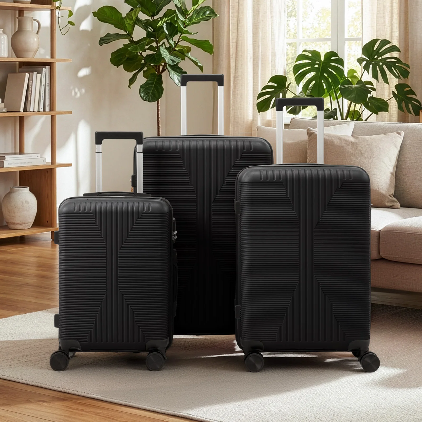 Non-TSA approved combination lock, three-in-one PP trolley suitcase, 20in, 24in, 28in, PP material, black
Non-TSA approved combination lock, three-in-one PP trolley suitcase, 20in, 24in, 28in, PP material, black