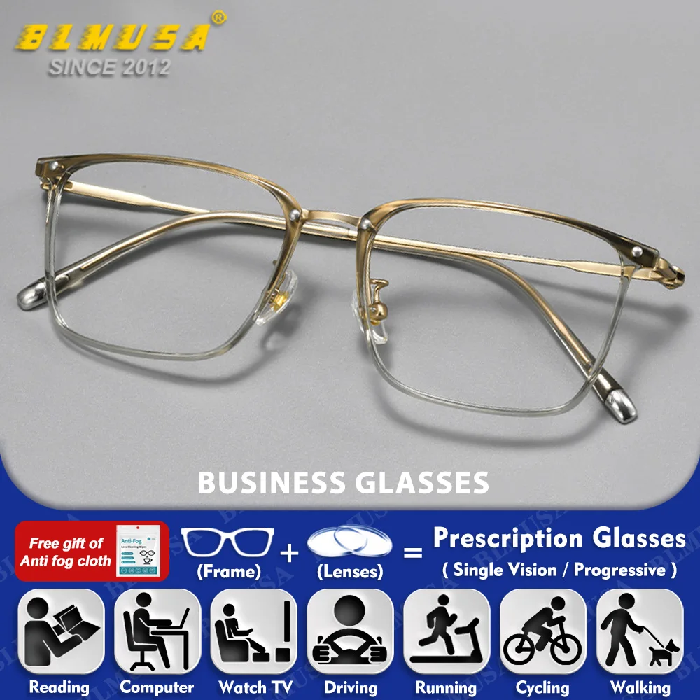BLMUSA (M) Ultralight Pure Titanium Men Square Myopia Photochromic Prescription Glasses Anti Blue Ray Multifocal Optical Eyeware
BLMUSA (M) Ultralight Pure Titanium Men Square Myopia Photochromic Prescription Glasses Anti Blue Ray Multifocal Optical Eyeware