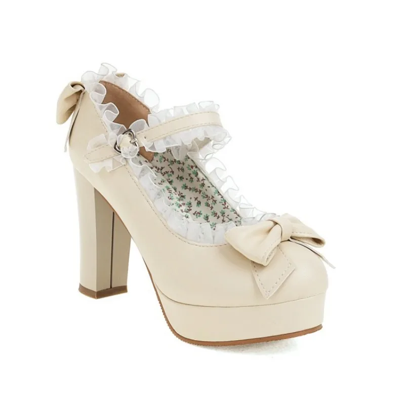 Women Lolita Mary Janes Shoes Round Toe Platform Sweet Bowk Buckle Strap Leather Pumps Princess Lace Edge High Heels34-48
Women Lolita Mary Janes Shoes Round Toe Platform Sweet Bowk Buckle Strap Leather Pumps Princess Lace Edge High Heels34-48