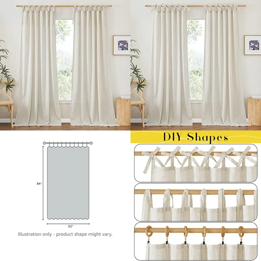 Thick Linen Curtains 84 inch Length 2 Panels Set, Tie Top Light Filtering Curtains Semitransparent Linen Burlap Drapes Privacy
Thick Linen Curtains 84 inch Length 2 Panels Set, Tie Top Light Filtering Curtains Semitransparent Linen Burlap Drapes Privacy