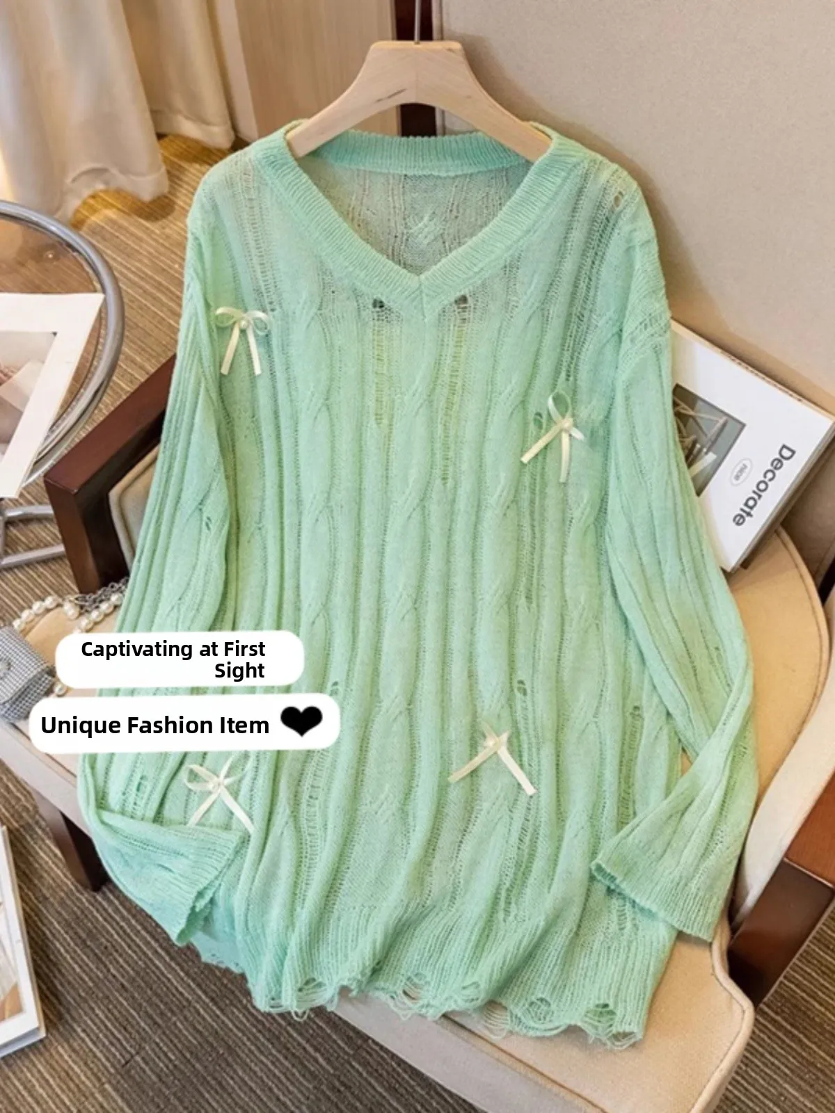 Mint Green Knitted Sweater Women's Large Size Lazy Style Mid-Length Spiral Pattern Spring New Arrival Comfortable Top
Mint Green Knitted Sweater Women's Large Size Lazy Style Mid-Length Spiral Pattern Spring New Arrival Comfortable Top