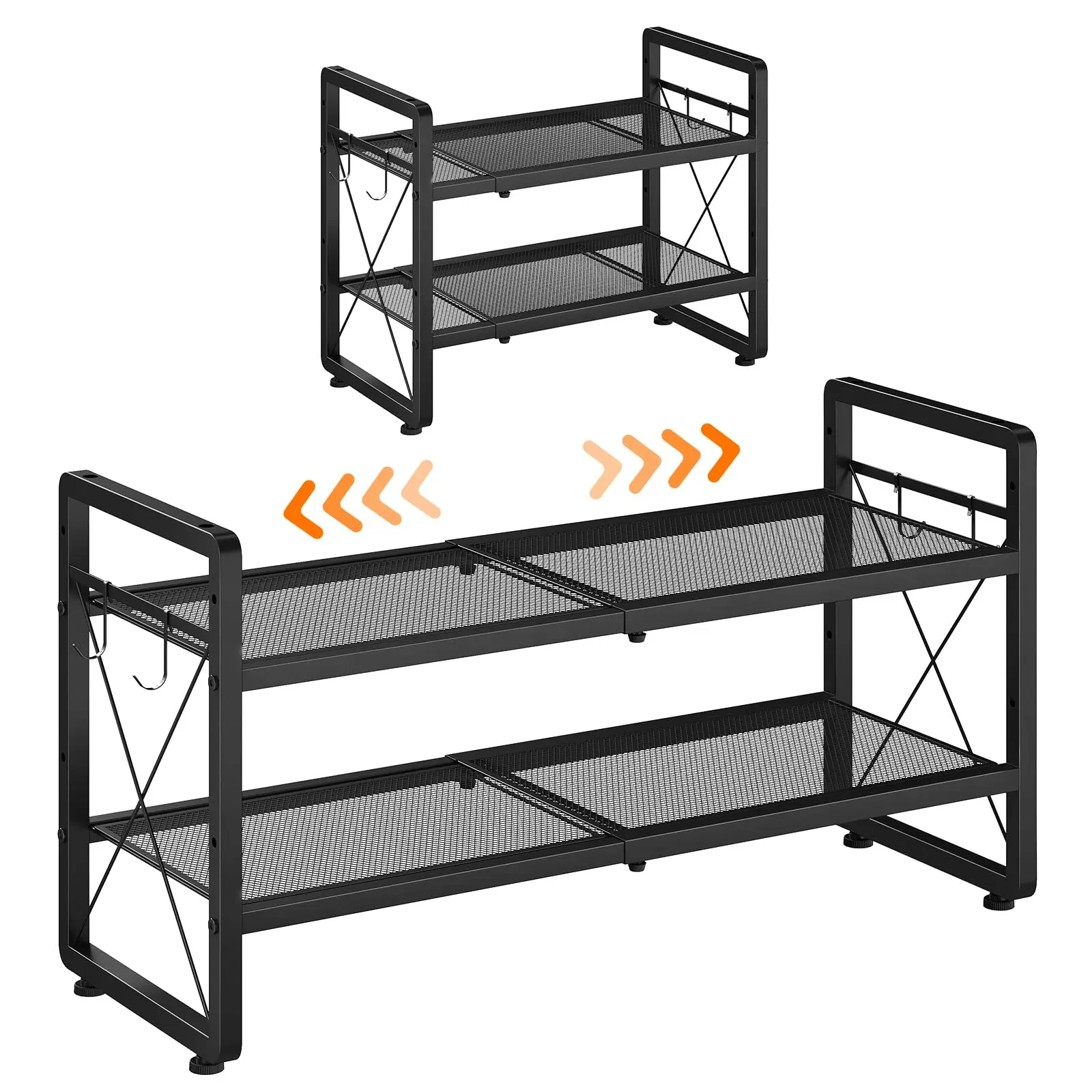 Black 2-Tier Metal Expandable Shoe Shelf With 4 Hooks For Entryway, Closet, Garage – Adjustable Mesh Storage Rack
Black 2-Tier Metal Expandable Shoe Shelf With 4 Hooks For Entryway, Closet, Garage – Adjustable Mesh Storage Rack