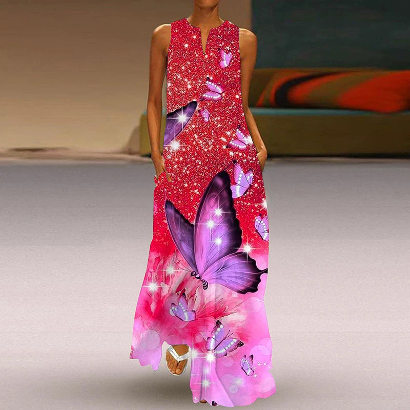 Fashion Butterfly Pattern Women Long Dresses Summer Sleeveless 3D Gradient Printed Beach Casual Ladies Maxi Dress 3XL Plus Size
Fashion Butterfly Pattern Women Long Dresses Summer Sleeveless 3D Gradient Printed Beach Casual Ladies Maxi Dress 3XL Plus Size