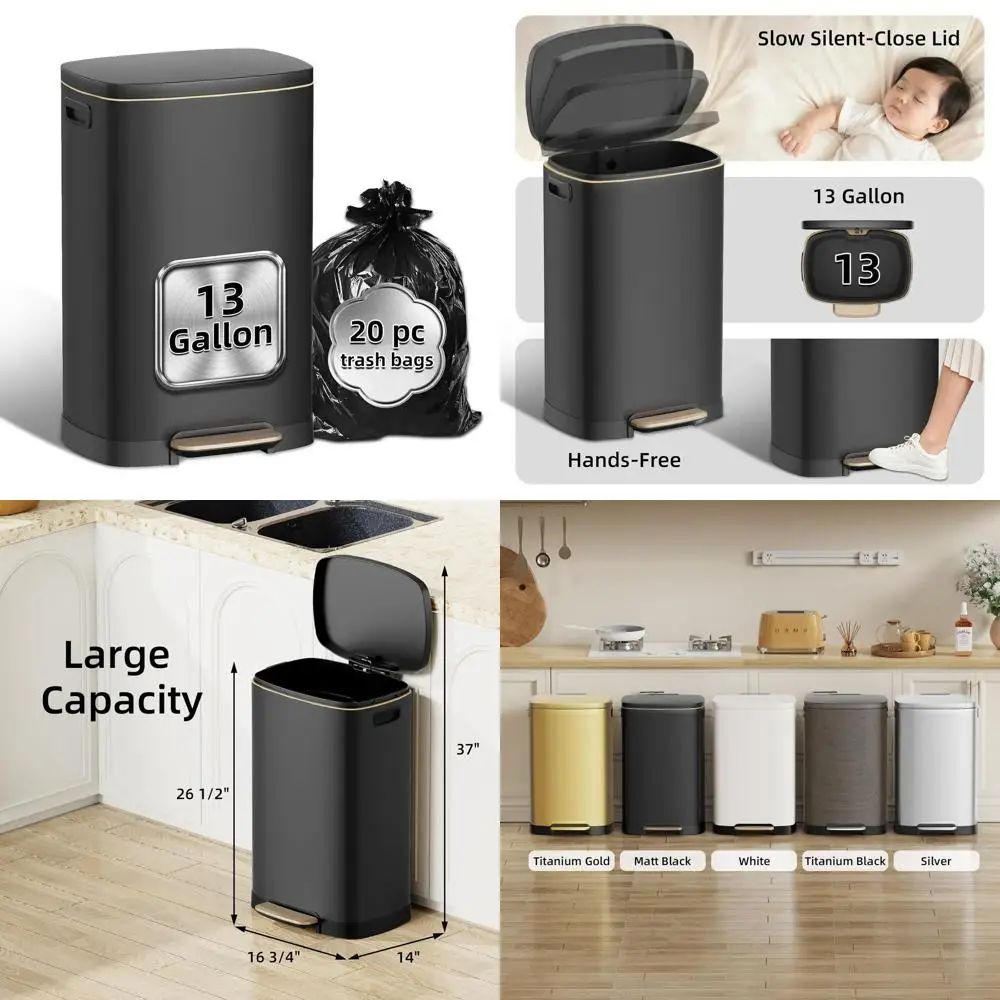 50L Black Stainless Steel Trash Can with Soft-Close Lid, Fingerproof Finish, Hands-Free Operation, and Odor Control
50L Black Stainless Steel Trash Can with Soft-Close Lid, Fingerproof Finish, Hands-Free Operation, and Odor Control