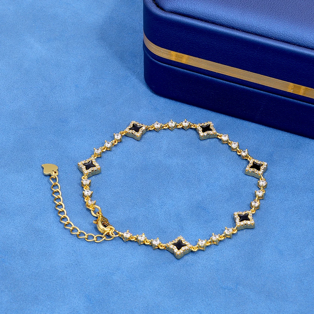 HHIOK Luxury Black Enamel Star Link Bracelet Brass Cubic Zirconia Surrounded Star Chain Adjustable Fashion Jewelry For Her
HHIOK Luxury Black Enamel Star Link Bracelet Brass Cubic Zirconia Surrounded Star Chain Adjustable Fashion Jewelry For Her