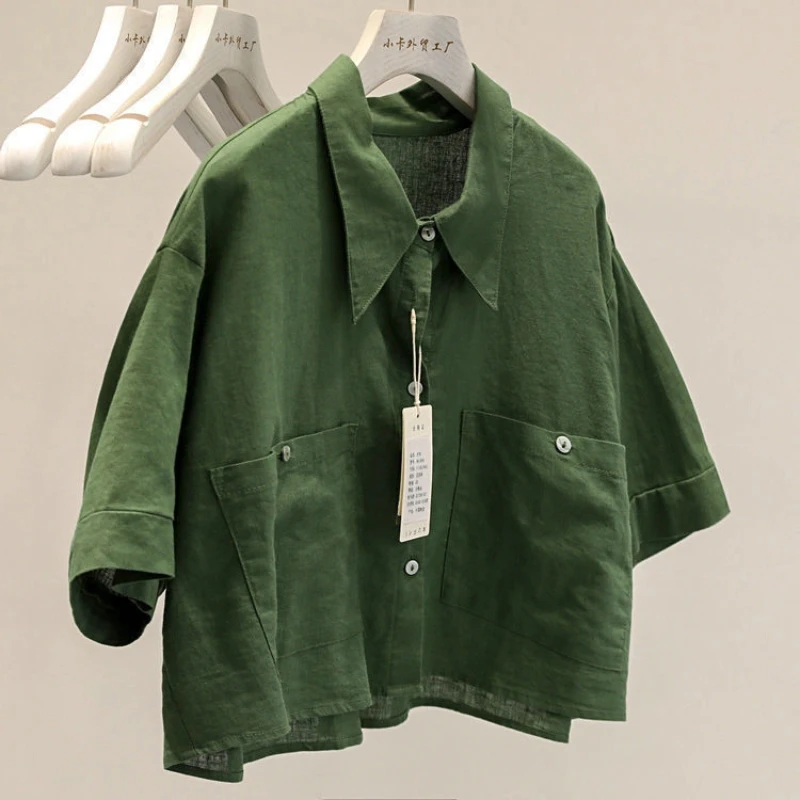 Short Sleeve Pockets Patchwork Loose Casual Blouse Polo Neck Simplicity Fashion Shirt Tops Summer Harajuku Vintage Women Clothes
Short Sleeve Pockets Patchwork Loose Casual Blouse Polo Neck Simplicity Fashion Shirt Tops Summer Harajuku Vintage Women Clothes