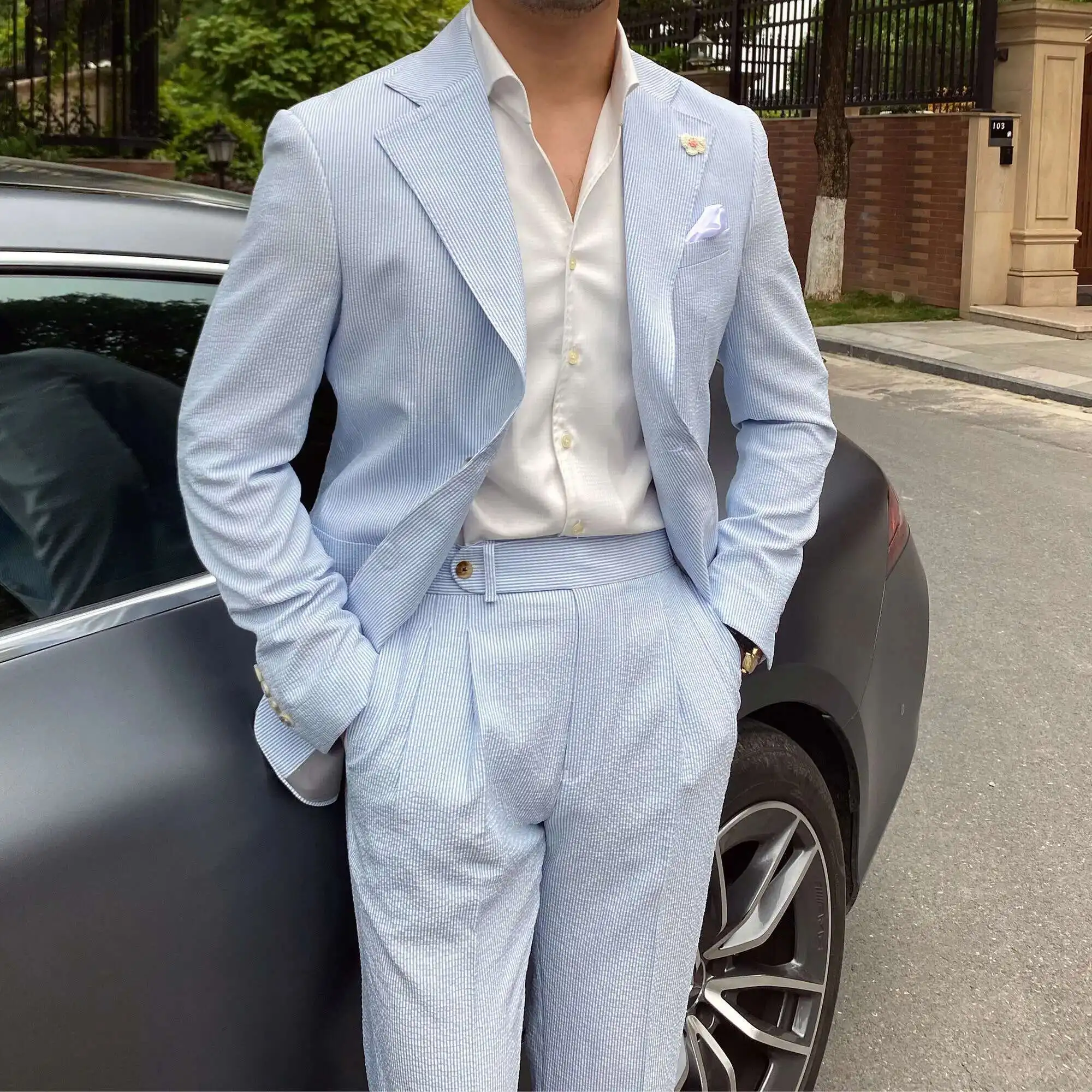 2022 Summer Thin Men Leisure Blue Striped Seersucker Suit British Gentry Suit Men Suit Business Tuxedos Slim Fit Groom Men Suit
2022 Summer Thin Men Leisure Blue Striped Seersucker Suit British Gentry Suit Men Suit Business Tuxedos Slim Fit Groom Men Suit