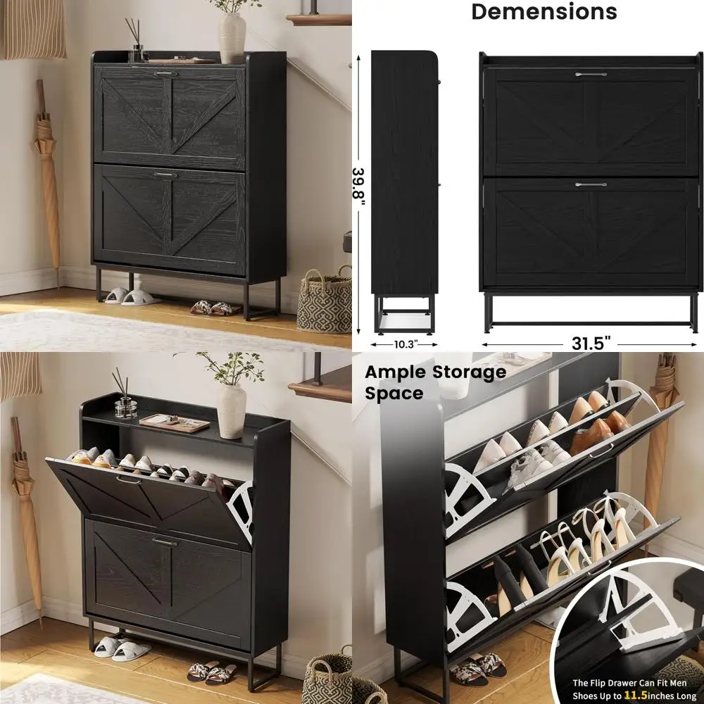 Freestanding Farmhouse Style Shoe Cabinet with 2 Drawers and Metal Legs for Storage
Freestanding Farmhouse Style Shoe Cabinet with 2 Drawers and Metal Legs for Storage