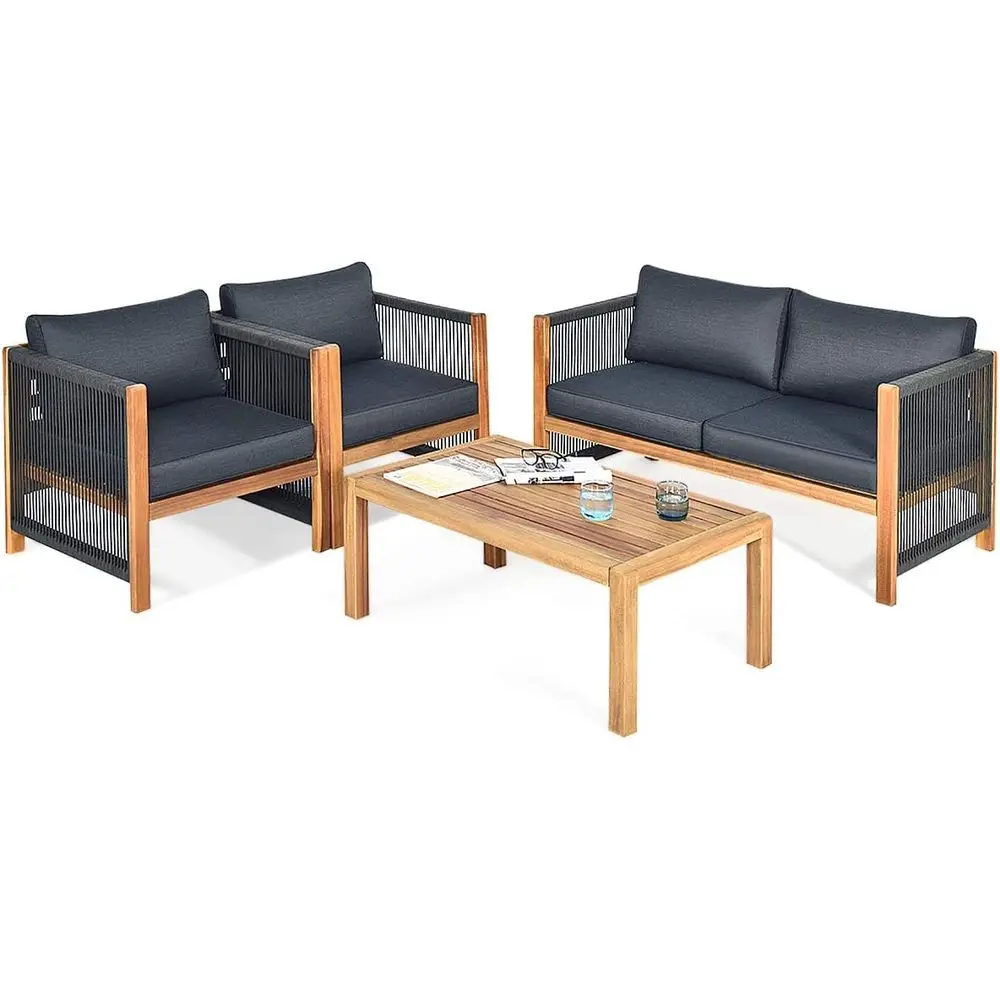 Outdoor Wood urniture Set, Acacia e Loveseat Soa, 2 Single Chairs and Coee Table, 4 Pieces Contion Set with Cushions, Garden Bal
Outdoor Wood urniture Set, Acacia e Loveseat Soa, 2 Single Chairs and Coee Table, 4 Pieces Contion Set with Cushions, Garden Bal