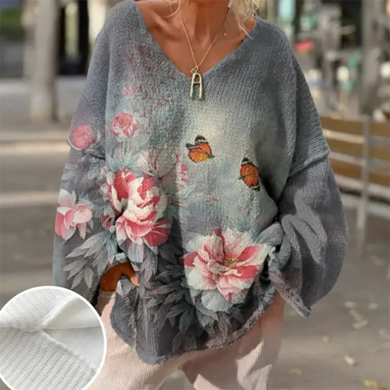 Women Sexy V-neck Hight Street Loose Sweater Elegant Pattern Print Jumper Pullover Fall Winter Fashion Long Sleeve Knitted Tops 
Women Sexy V-neck Hight Street Loose Sweater Elegant Pattern Print Jumper Pullover Fall Winter Fashion Long Sleeve Knitted Tops