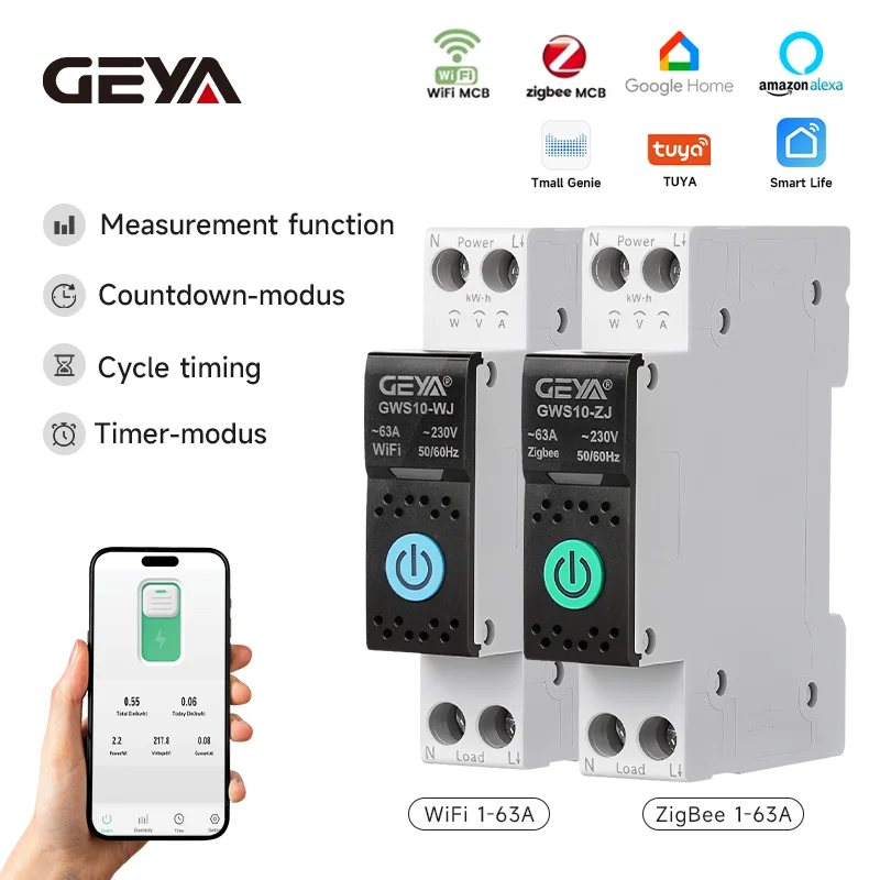GEYA WiFi/ZigBee MCB Smart Circuit Breaker Over Current Protection Power Meter Energy Monitor Timer TUYA Remote Control Switch