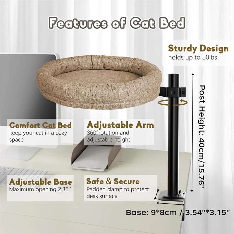 Pawcare Round Cat Bed Desk Mounted Cat Perch 360 Rotation Adjustable Height Linen Fabric For Indoor Home Office Adult Cats
Pawcare Round Cat Bed Desk Mounted Cat Perch 360 Rotation Adjustable Height Linen Fabric For Indoor Home Office Adult Cats