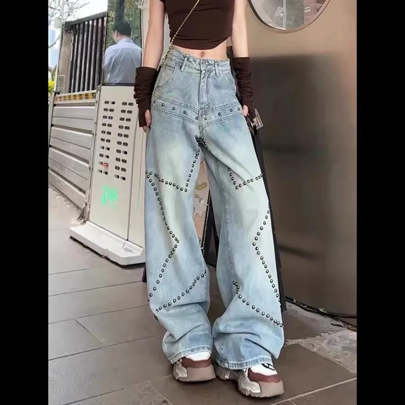 Y2K Rivet Jeans Women High Street Washed Baggy Straight Trousers American Vintage Chic High Waist Ladies Wide Leg Denim Pants
Y2K Rivet Jeans Women High Street Washed Baggy Straight Trousers American Vintage Chic High Waist Ladies Wide Leg Denim Pants