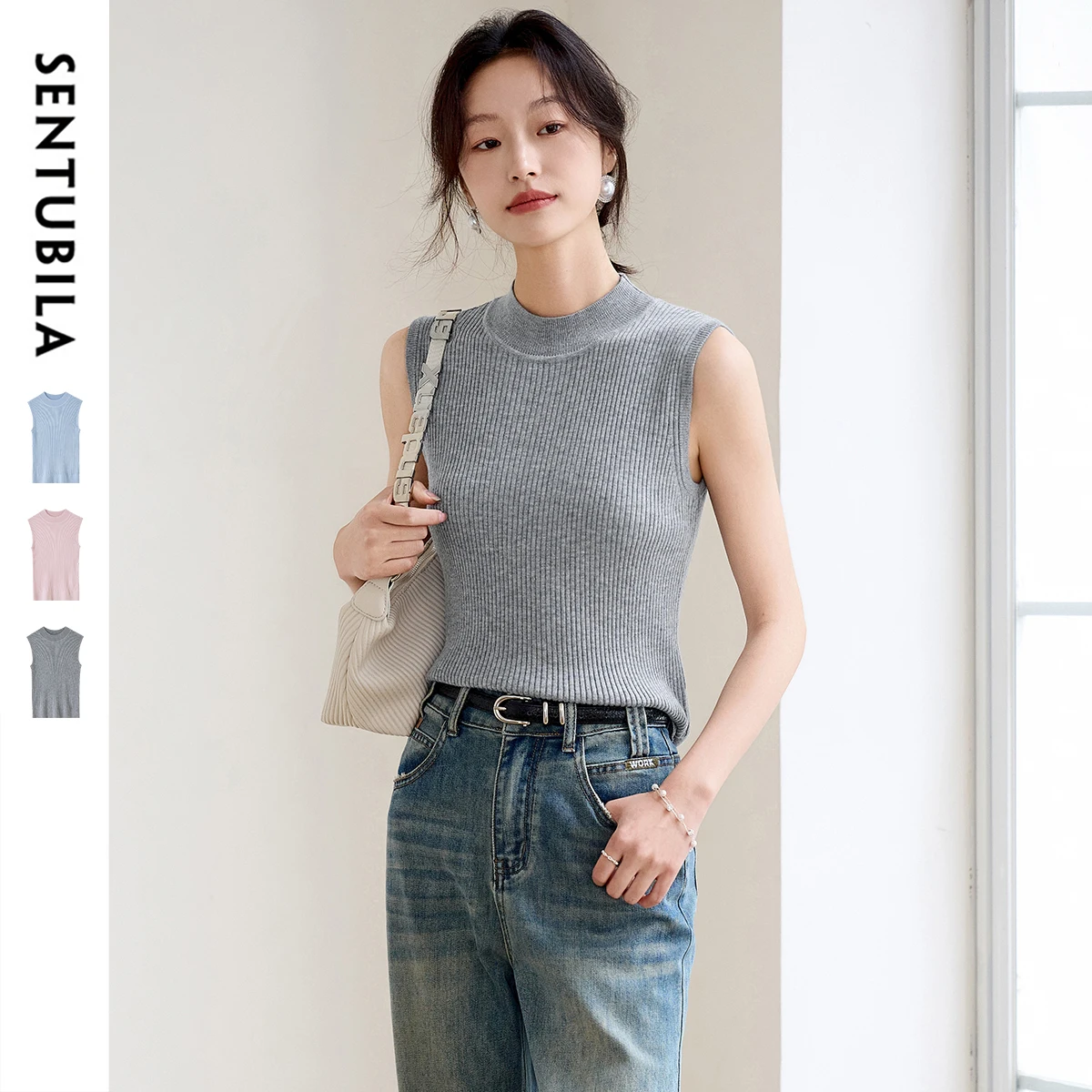 SENTUBILA Stand Neck Pullovers Women 2025 Wool Blend Sleeveless High Strecth Slim Fit Basic Commuting Women's Clothing W52HA1812
SENTUBILA Stand Neck Pullovers Women 2025 Wool Blend Sleeveless High Strecth Slim Fit Basic Commuting Women's Clothing W52HA1812