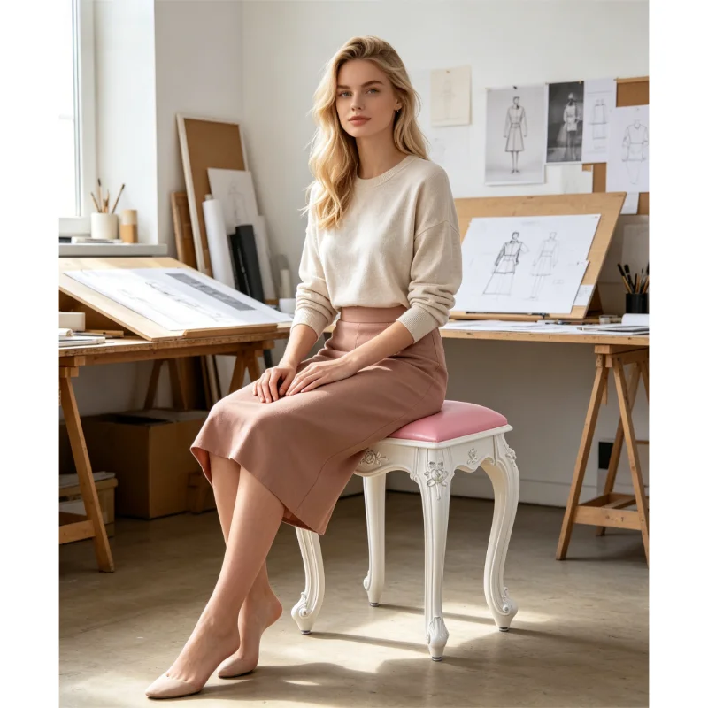 Elegant Carved Rose Pattern Stool Soft PU Leather Cushion ABS Plastic Sturdy Frame for Household Dressing Daily Makeup Sitting
Elegant Carved Rose Pattern Stool Soft PU Leather Cushion ABS Plastic Sturdy Frame for Household Dressing Daily Makeup Sitting