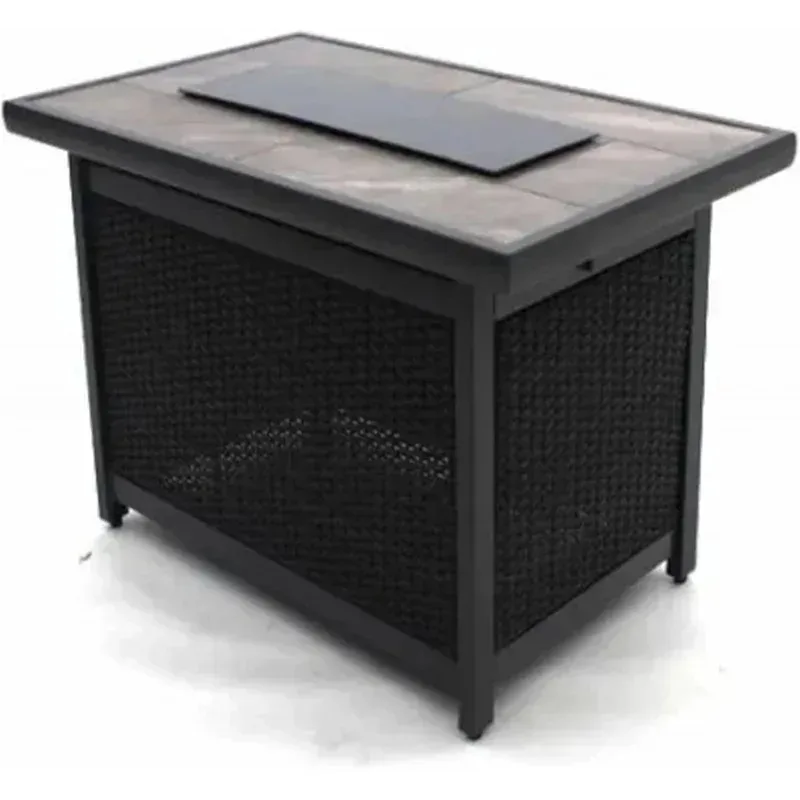 QAZ8-Wilmette Aluminum Firepit Woven Wicker with Grouted Stone Tile Top and Rectangular Framing for Patio. Lawn. and Garden Use
QAZ8-Wilmette Aluminum Firepit Woven Wicker with Grouted Stone Tile Top and Rectangular Framing for Patio. Lawn. and Garden Use