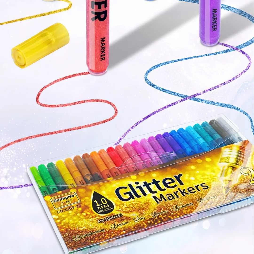 24 Colors Glitter Marker Pens 1.0mm Glitter Soft Tip Markers Multi-Colors for Scrapbooking Album DIY Coloring Drawing A3256
24 Colors Glitter Marker Pens 1.0mm Glitter Soft Tip Markers Multi-Colors for Scrapbooking Album DIY Coloring Drawing A3256