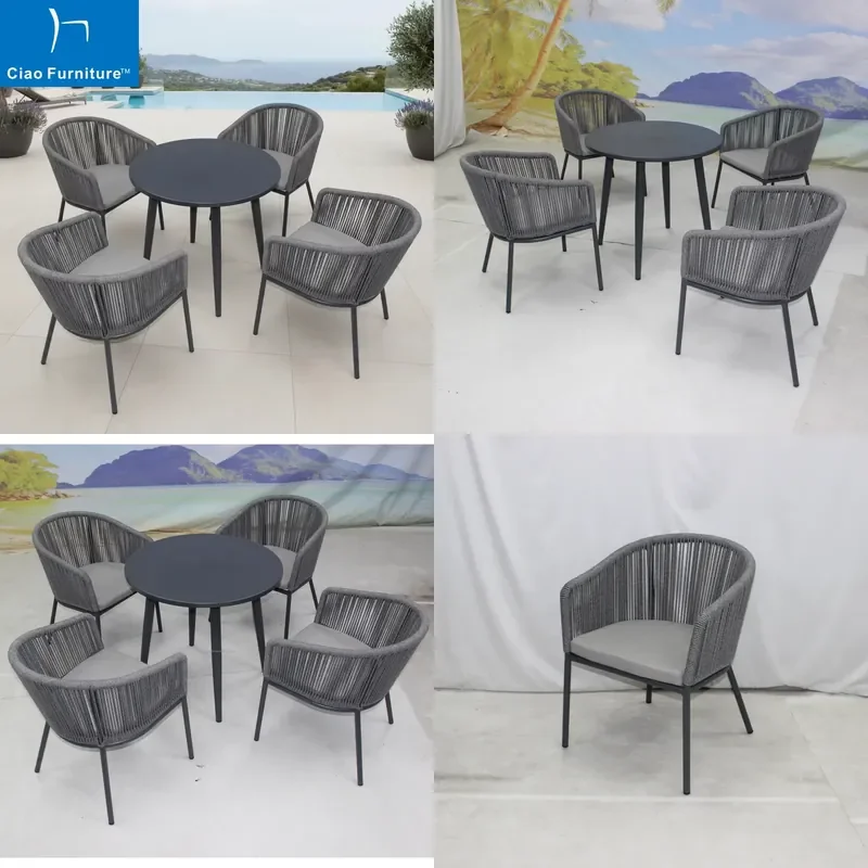 2026 Foshan Garden Coffee Shop Outdoor 4 Seater Round Dining Table and Woven Rope Chairs Set
2026 Foshan Garden Coffee Shop Outdoor 4 Seater Round Dining Table and Woven Rope Chairs Set