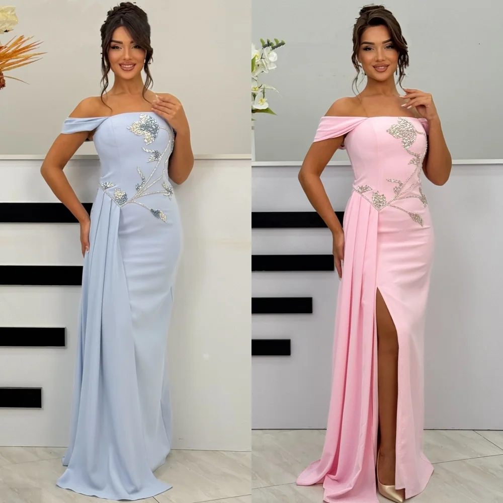 Customized Fashion Classic Jersey Rhinestone Sequined Straight Off-the-shoulder Long Dresses Bespoke Occasion Dresses Matching 
Customized Fashion Classic Jersey Rhinestone Sequined Straight Off-the-shoulder Long Dresses Bespoke Occasion Dresses Matching