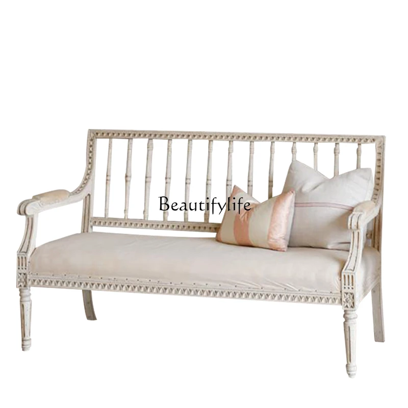 French retro old white solid wood double fabric sofa chair living room small apartment simple
French retro old white solid wood double fabric sofa chair living room small apartment simple