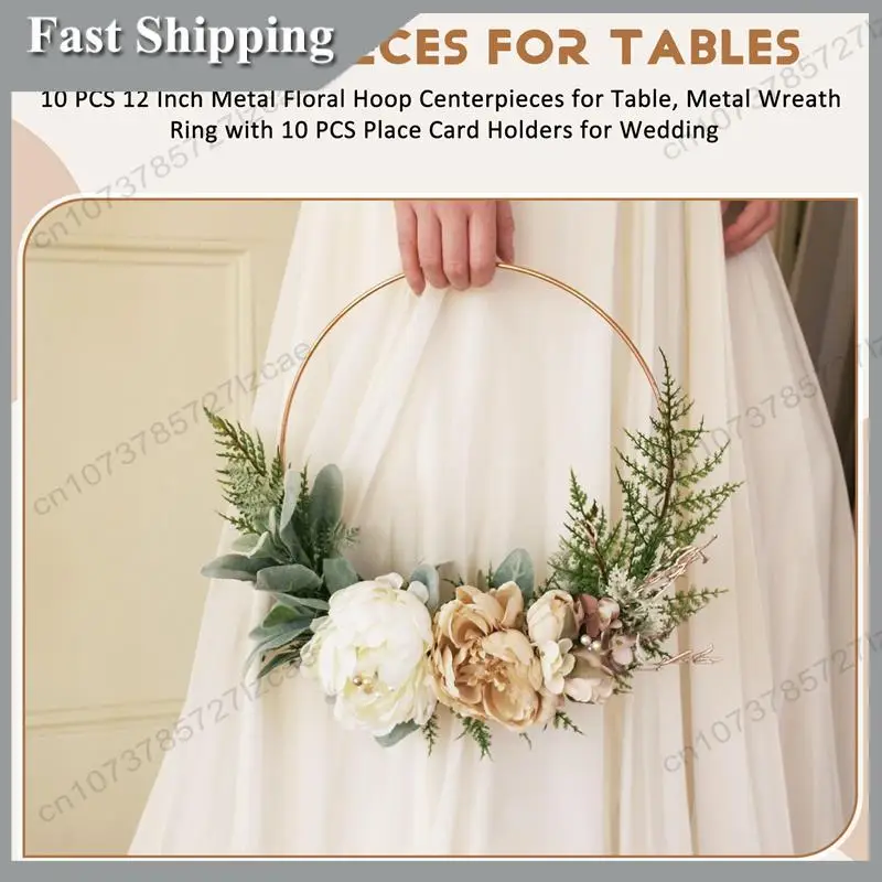 -A99Z 10 PCS 12 Inch Metal Floral Hoop Centerpieces For Table, Metal Wreath Ring With 10 PCS Place Card Holders For Wedding
-A99Z 10 PCS 12 Inch Metal Floral Hoop Centerpieces For Table, Metal Wreath Ring With 10 PCS Place Card Holders For Wedding