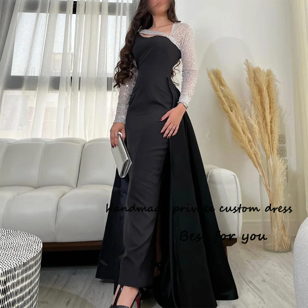 Black Mermaid Evening Dresses Sequins Long Sleeve Arabic Dubai Formal Prom Dress with Train Celebrate Party Gowns
Black Mermaid Evening Dresses Sequins Long Sleeve Arabic Dubai Formal Prom Dress with Train Celebrate Party Gowns