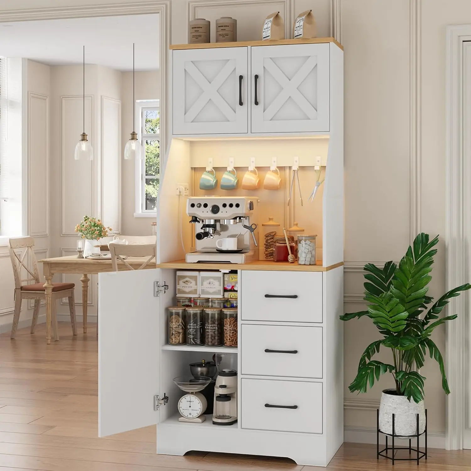 Pantry Cabinet with Adjustable Shelves and 3 Drawers, Tall Kitchen Pantry Storage Cabinet with LED Light & Charging, Customized
Pantry Cabinet with Adjustable Shelves and 3 Drawers, Tall Kitchen Pantry Storage Cabinet with LED Light & Charging, Customized