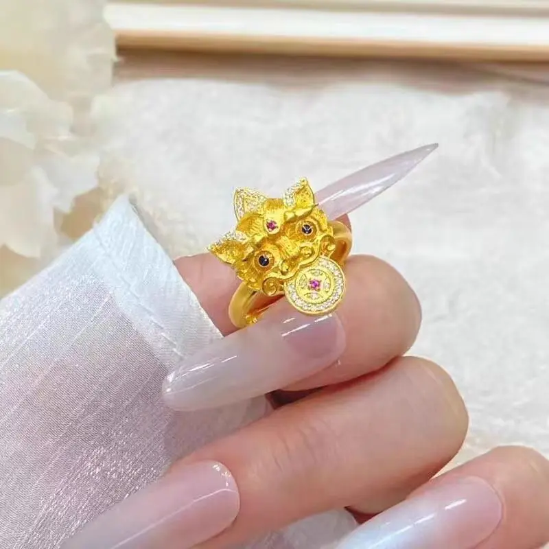 Женское регулируемое кольцо Pixiu из 24-каратного золота | AU999 Чистое золото, 3D Pixiu, долотое узоры, регулируемое, благоприятное и элегантное. 
Женское регулируемое кольцо Pixiu из 24-каратного золота | AU999 Чистое золото, 3D Pixiu, долотое узоры, регулируемое, благоприятное и элегантное.