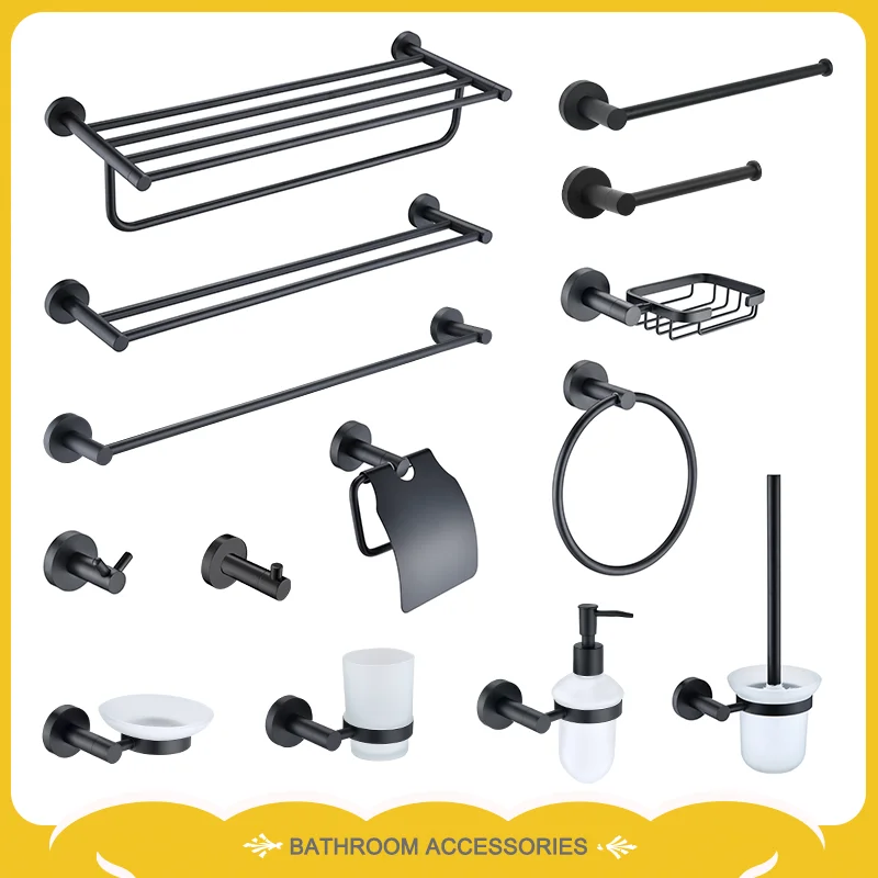 Matt Black Bathroom Hardware 304 Stainless Steel Towel Rack Toilet Paper Holder Liquid Soap Holder Towel Bar Toilet Accessories
Matt Black Bathroom Hardware 304 Stainless Steel Towel Rack Toilet Paper Holder Liquid Soap Holder Towel Bar Toilet Accessories