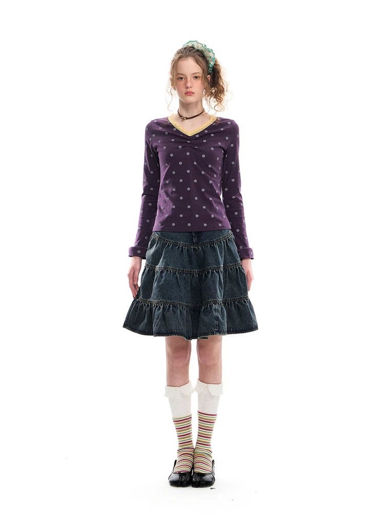 Romance Nanci Early Spring Purple Polka Dot Long Sve V-Ne Slimming Base irt Inner Wear T-irt Women's Faion
Romance Nanci Early Spring Purple Polka Dot Long Sve V-Ne Slimming Base irt Inner Wear T-irt Women's Faion