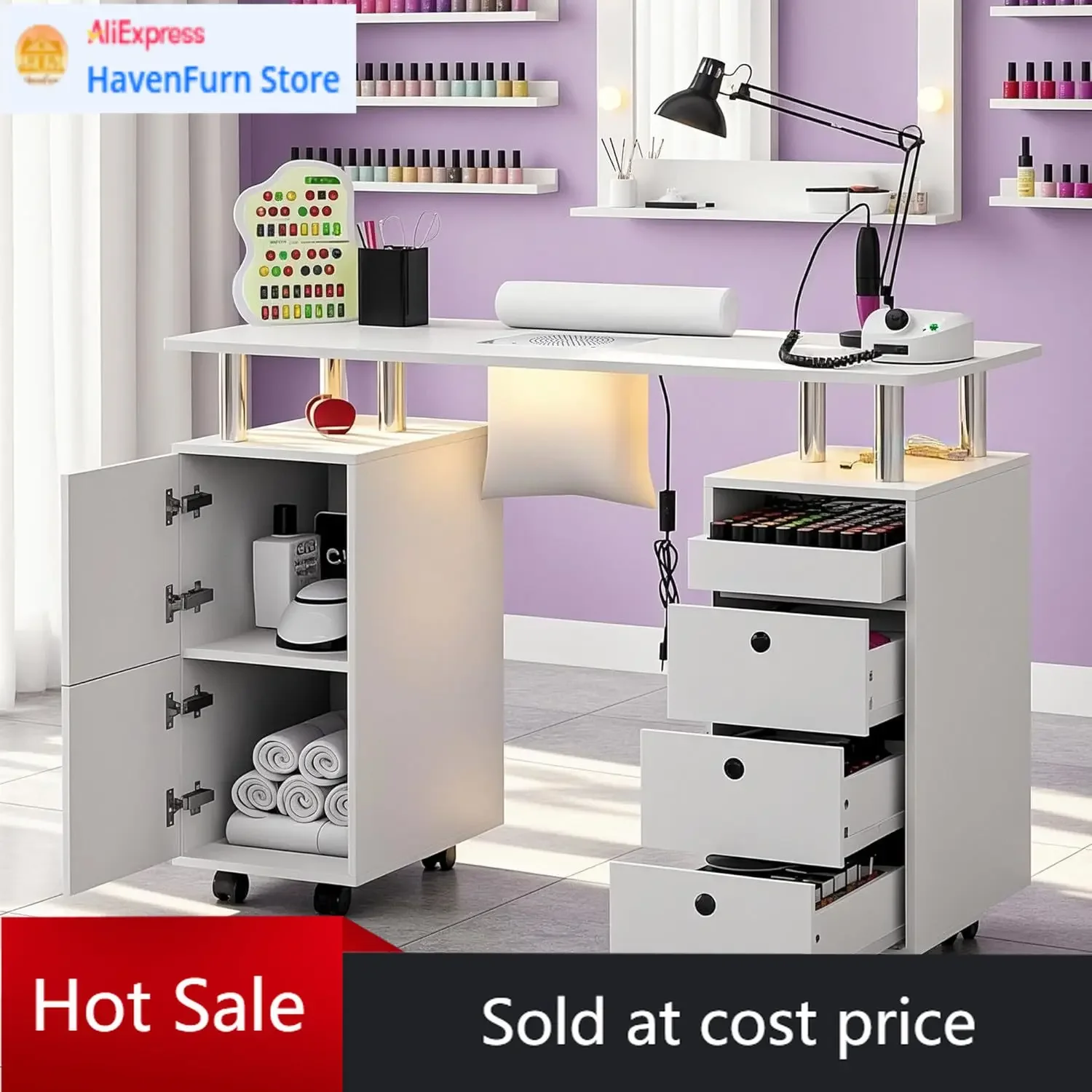 Activity priceNail Desk for Nail Tech w/Electric Dust Collector, Rolling Manicure Table w/Lockable Wheels, Storage Drawers, Wris
Activity priceNail Desk for Nail Tech w/Electric Dust Collector, Rolling Manicure Table w/Lockable Wheels, Storage Drawers, Wris