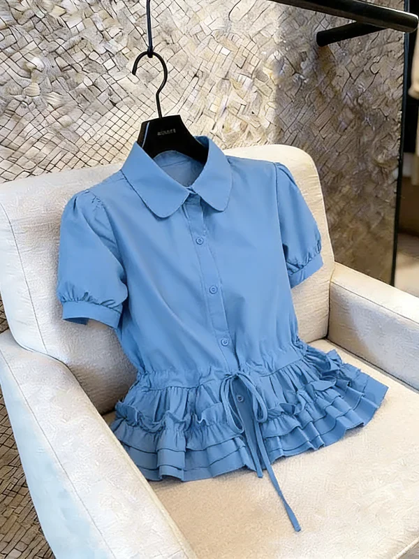 Klein Blue Short Sleeve Shirt Women's Summer New Large Size Fat MM Lace Hem Doll Shirt Top Korean Style Bubble Sleeve Blouse
Klein Blue Short Sleeve Shirt Women's Summer New Large Size Fat MM Lace Hem Doll Shirt Top Korean Style Bubble Sleeve Blouse