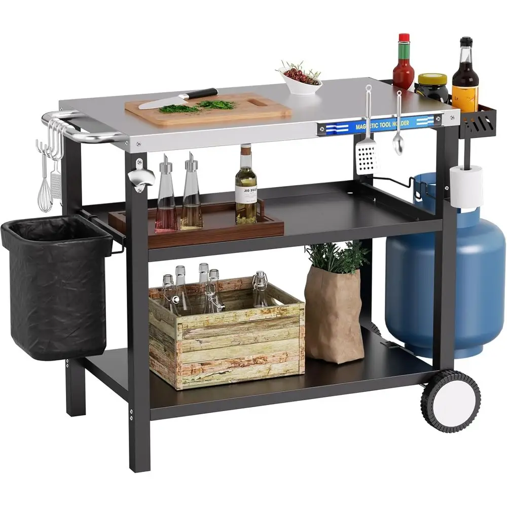 34" L x 20" W StainlSteel Outdoor Grill Table, Grill Cart or Outside, Pizza Oven Table Stand with Magnetic Tool Holder, Wheels,H
34" L x 20" W StainlSteel Outdoor Grill Table, Grill Cart or Outside, Pizza Oven Table Stand with Magnetic Tool Holder, Wheels,H