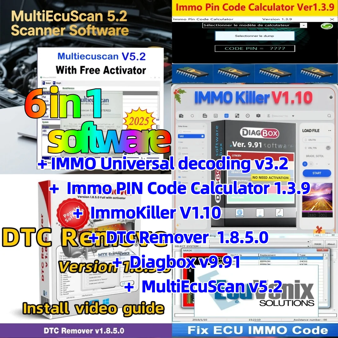 ImmoKiller V1.10 IMMO Универсальное декодирование v3.2 Immo PIN-код Калькулятор 1.3.9+DTC Remover 1.8.5.0+Diagbox v9.91+MultiEcuScan v5.2
ImmoKiller V1.10 IMMO Универсальное декодирование v3.2 Immo PIN-код Калькулятор 1.3.9+DTC Remover 1.8.5.0+Diagbox v9.91+MultiEcuScan v5.2