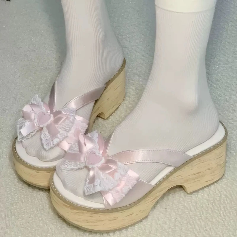 Sweet Bow Wood Grain Thick Bottom Platform Slippers Women Summer Japanese Cos Comfortable High Heeled Sandals
Sweet Bow Wood Grain Thick Bottom Platform Slippers Women Summer Japanese Cos Comfortable High Heeled Sandals