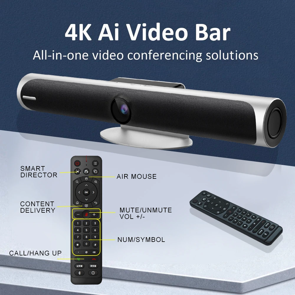 Ultra HD Live Streaming Video Bar USB 4K Camera Auto Tracking 323 SIP 3X Zoom All In One Video Conference Webcam
Ultra HD Live Streaming Video Bar USB 4K Camera Auto Tracking 323 SIP 3X Zoom All In One Video Conference Webcam